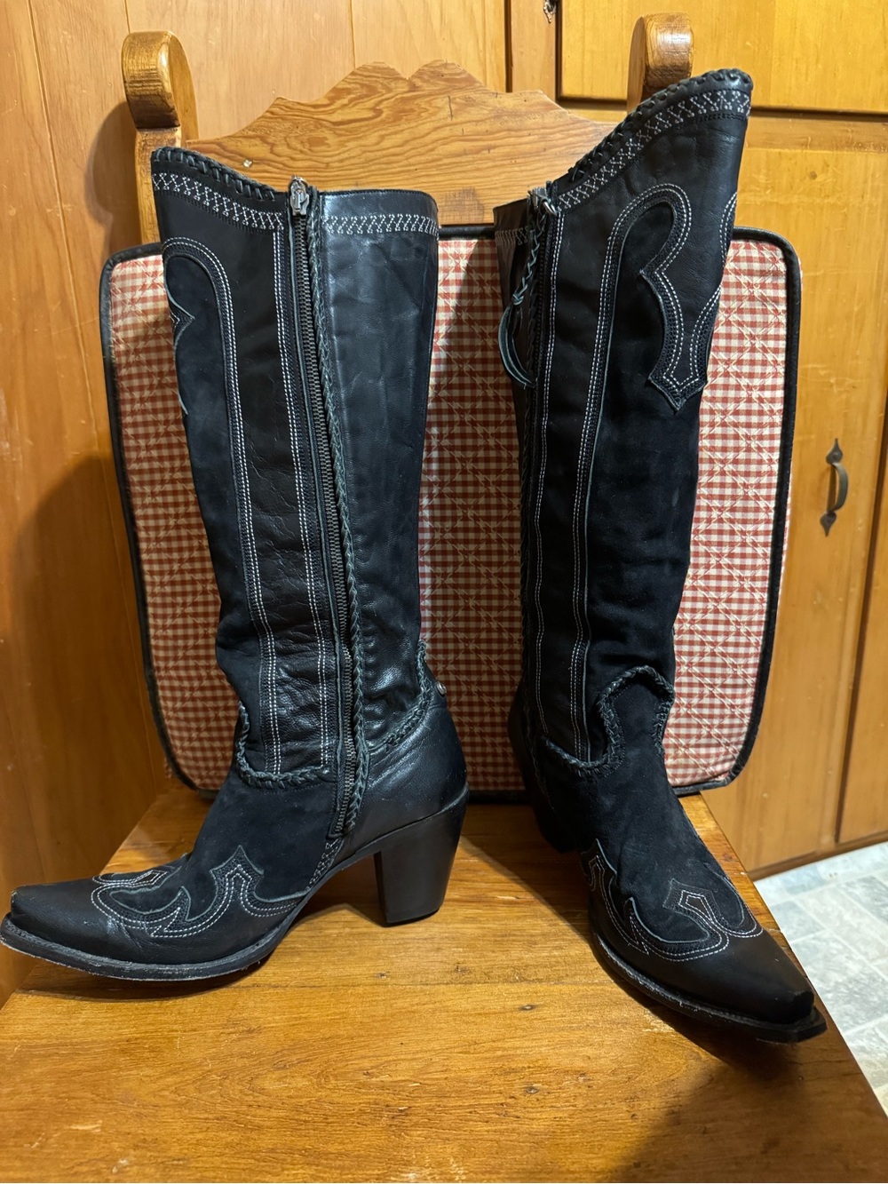 Double D Ranch by Old Gringo Black Suede Western Knee-High Heeled Boots